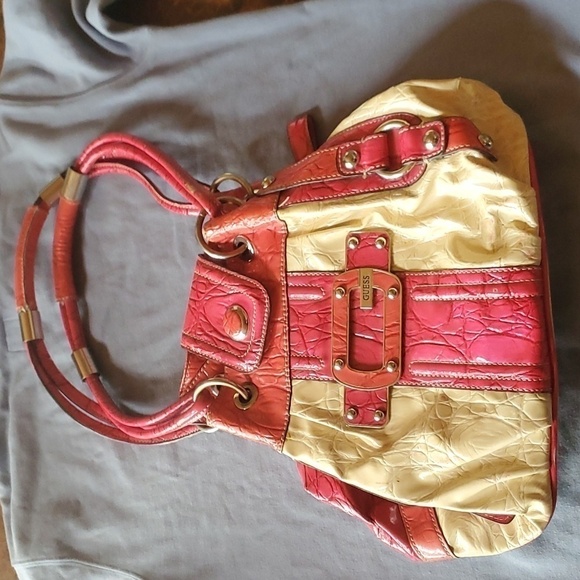 Guess Vintage Pink Rose Periwinkle 60's Chunky Shoulder Bag 12.5" wide - Picture 6 of 14